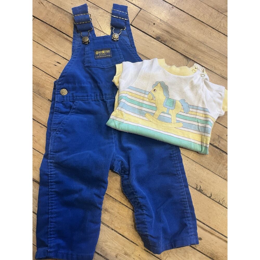 Vintage OshKosh Baby Overalls Set 18M Blue Corduroy Vestbak USA Made Cottagecore